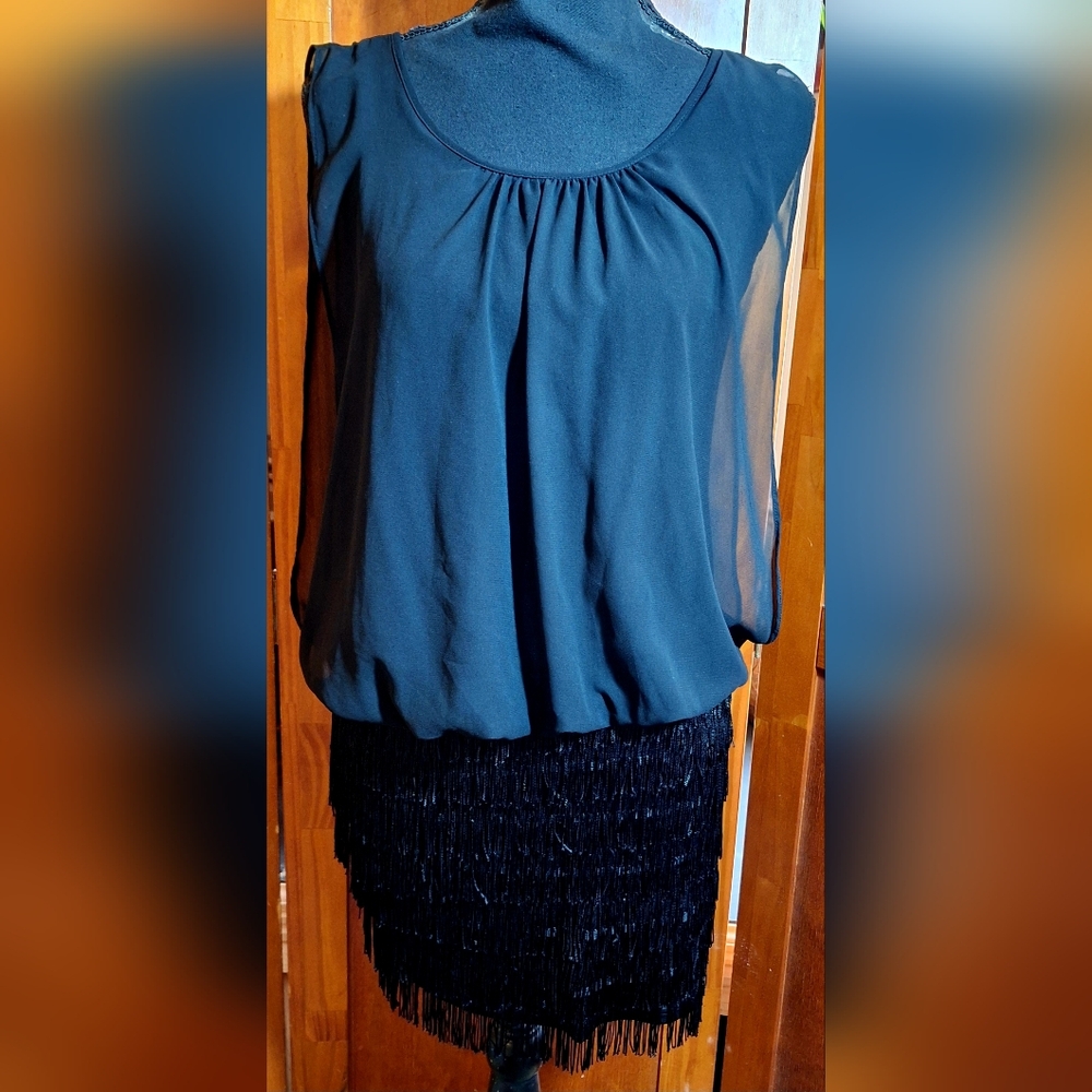 SAN JOY Black Dress with Fringe Skirt